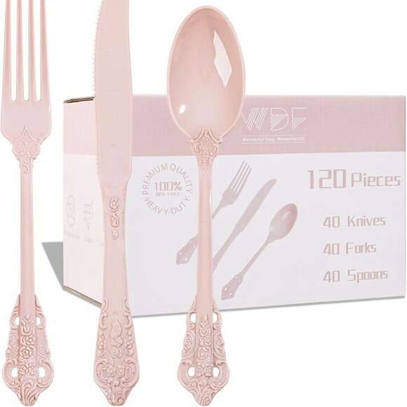 WDF Heavy Duty 120pcs Pink Plastic Cutlery Set Brand New - Picture 4 of 10